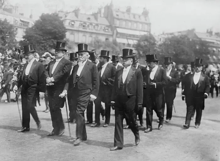 Framed Print : French Ministers at Berteaux funeral. Caillaux, Cruppi, Perrier, Delcasse, 1911. Creator: Bain News Service Framed Print : French Ministers at Berteaux funeral. Caillaux, Cruppi, Perrier, Delcasse, 1911. Creator: Bain News Service