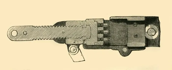 Framed Print : French Mitrailleuse - Section of the Breech End, c1872. Creator: Unknown Framed Print : French Mitrailleuse - Section of the Breech End, c1872. Creator: Unknown