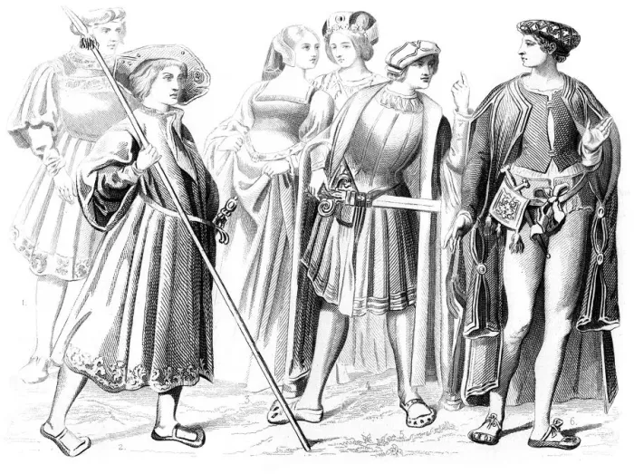 Framed Print : French noblemen and women, a yeomen of the guard, and a gentleman, 15th century (1849) Framed Print : French noblemen and women, a yeomen of the guard, and a gentleman, 15th century (1849)