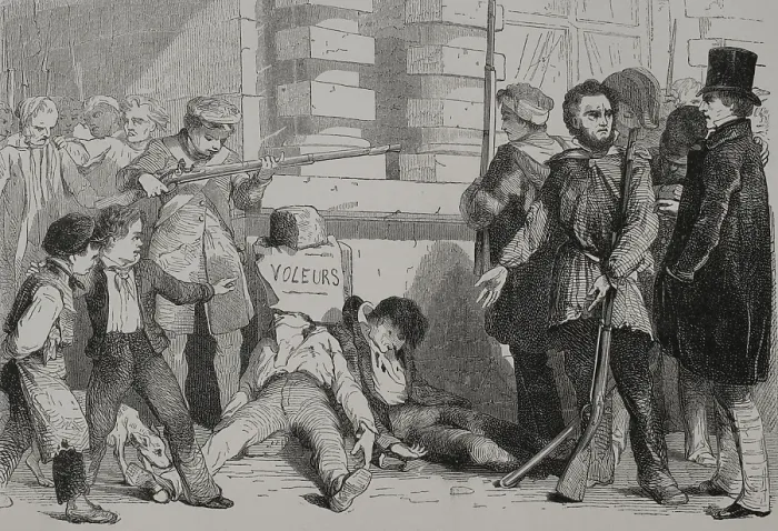 Framed Print : How the French people punished thieves, French Revolution, 1830 (1856). Creator: Unknown. How the French people punished thieves, French Revolution, 1830 (1856) Framed Print : How the French people punished thieves, French Revolution, 1830 (1856). Creator: Unknown. How the French people punished thieves, French Revolution, 1830 (1856)