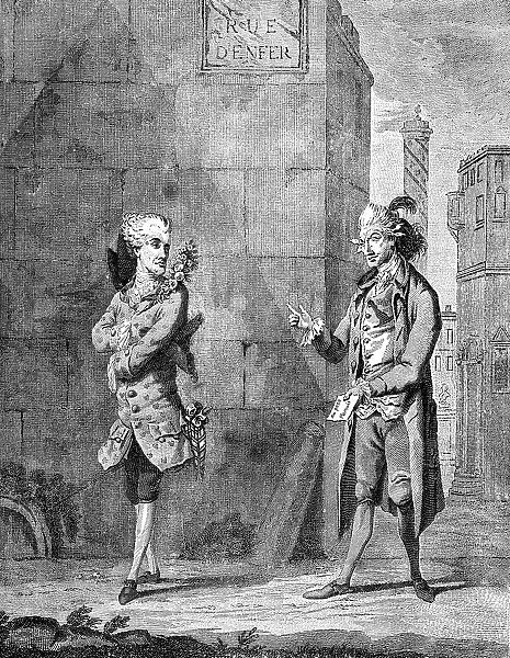 A French Petit Maitre and his Valet, late 18th century. Artist: Charles Grignion