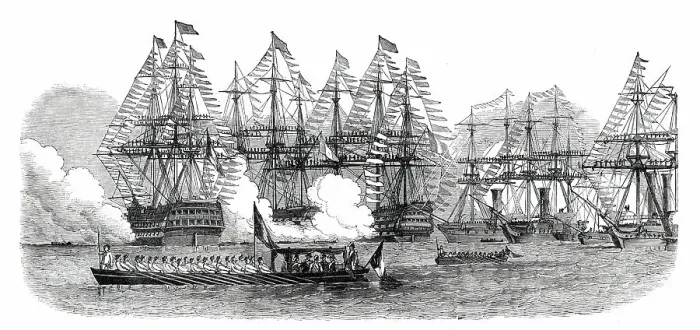 Framed Print : The French President Quitting the Squadron at Cherbourg, 1850. Creator: Unknown Framed Print : The French President Quitting the Squadron at Cherbourg, 1850. Creator: Unknown
