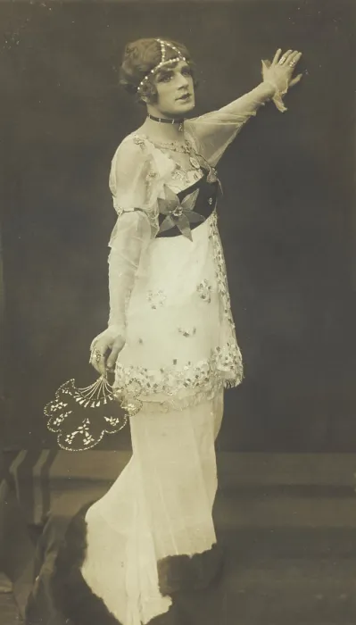 Framed Print : A French prisoner of war acting in an internment camp in Dulmen, performing in drag...(1915-1918?). Creator: Unknown Framed Print : A French prisoner of war acting in an internment camp in Dulmen, performing in drag...(1915-1918?). Creator: Unknown