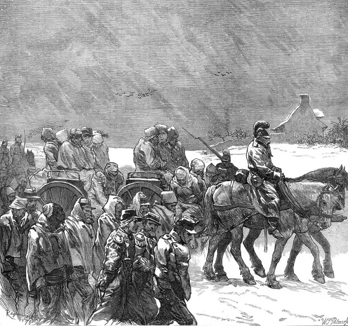 Framed Print : French prisoners on the road between Etampes and Orleans, 1871. Creator: William James Palmer Framed Print : French prisoners on the road between Etampes and Orleans, 1871. Creator: William James Palmer