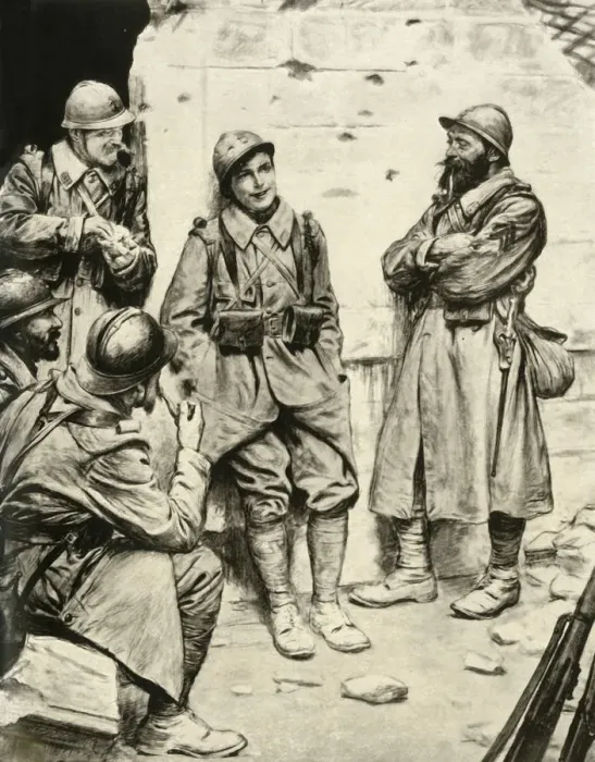 Framed Print : A French Recruit Among the Veterans, 1917. Creator: Unknown Framed Print : A French Recruit Among the Veterans, 1917. Creator: Unknown