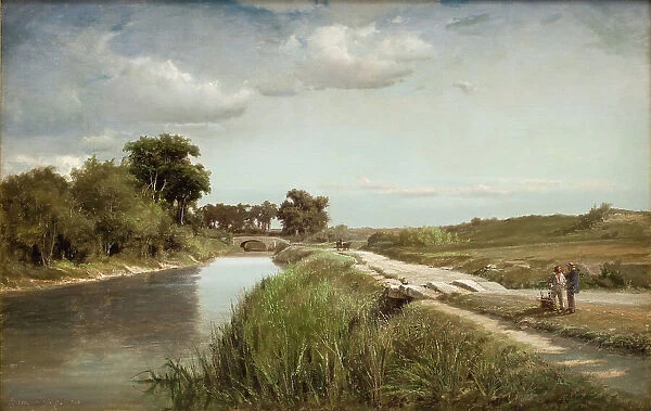 French River Landscape with a Bridge, 1866. Creator: Anton Melbye