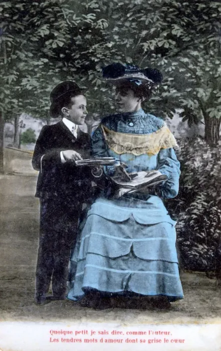 Framed Print : French romantic postcard, c1900