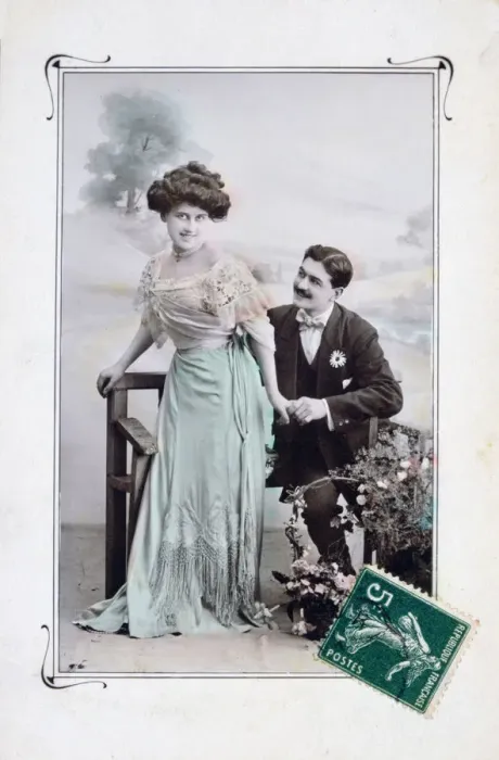 Framed Print : French romantic postcard, c1900 Framed Print : French romantic postcard, c1900