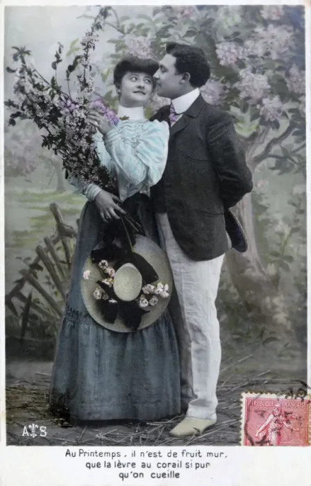 Framed Print : French romantic postcard, c1900 Framed Print : French romantic postcard, c1900