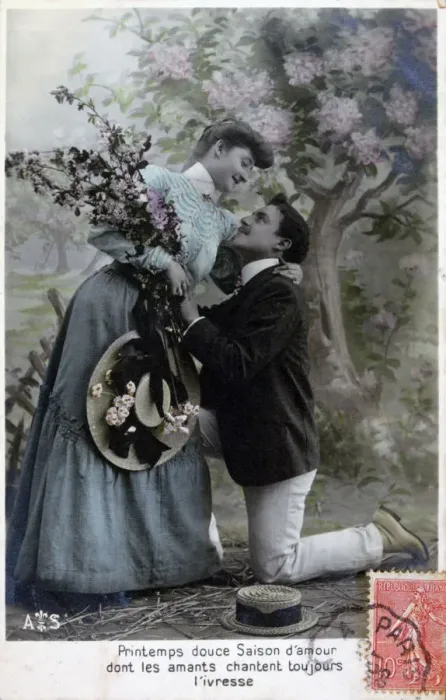 Framed Print : French romantic postcard, c1900 Framed Print : French romantic postcard, c1900