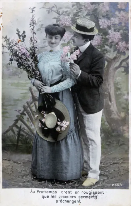 Framed Print : French romantic postcard, c1900 Framed Print : French romantic postcard, c1900