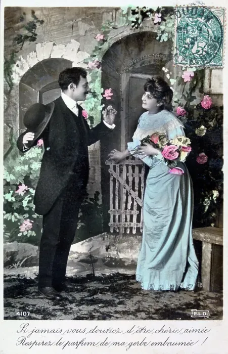 Framed Print : French romantic postcard, c1900 Framed Print : French romantic postcard, c1900