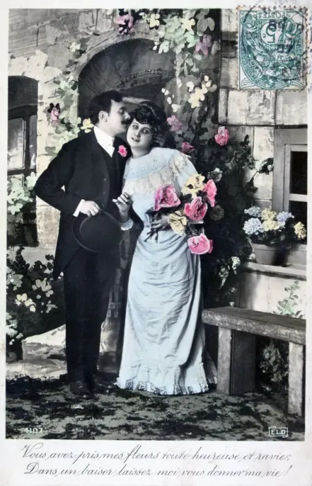 Framed Print : French romantic postcard, c1900 Framed Print : French romantic postcard, c1900