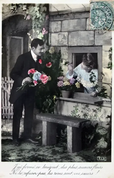 Framed Print : French romantic postcard, c1900 Framed Print : French romantic postcard, c1900
