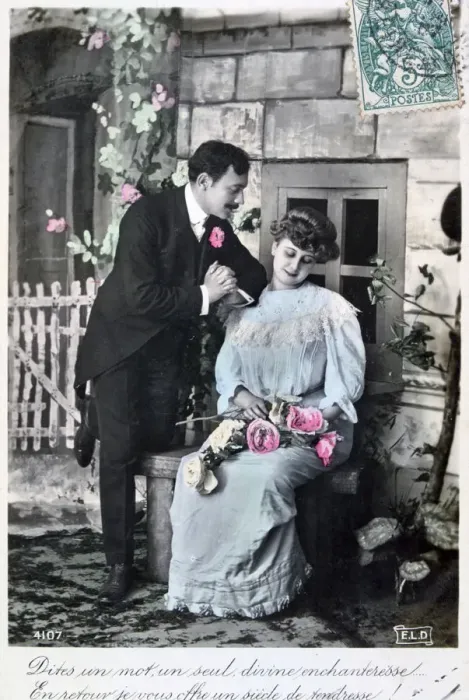 Framed Print : French romantic postcard, c1900 Framed Print : French romantic postcard, c1900