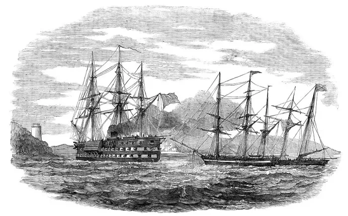 Framed Print : The French Screw Steamer Charlemagne passing the Castles of Europe and Asia, 1854. Creator: Unknown. The French Screw Steamer Charlemagne passing the Castles of Europe and Asia, 1854. Creator: Unknown Framed Print : The French Screw Steamer Charlemagne passing the Castles of Europe and Asia, 1854. Creator: Unknown. The French Screw Steamer Charlemagne passing the Castles of Europe and Asia, 1854. Creator: Unknown