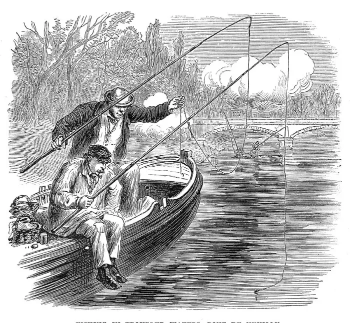 Framed Print : The French Siege of Paris: fishing in troubled waters, Pont de Neuilly, 1871. Creator: Unknown Framed Print : The French Siege of Paris: fishing in troubled waters, Pont de Neuilly, 1871. Creator: Unknown