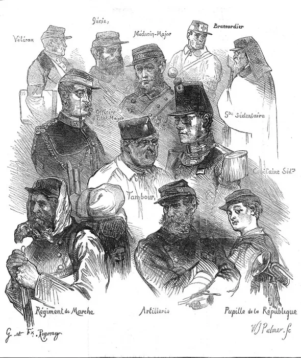 Framed Print : The French Siege of Paris: military types, 1871. Creator: William James Palmer Framed Print : The French Siege of Paris: military types, 1871. Creator: William James Palmer