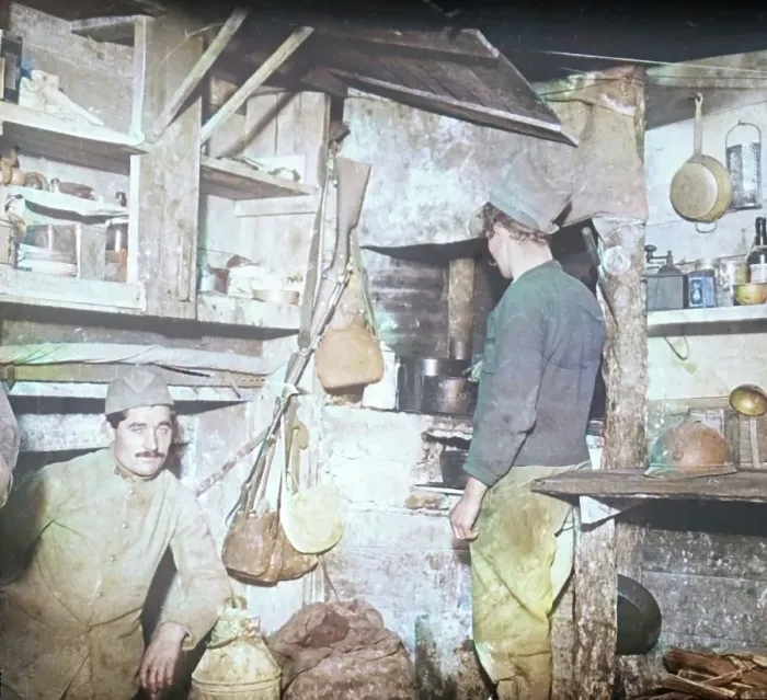 Framed Print : French soldiers in captured German officers kitchen, c1914-c1918. Creator: Unknown. French soldiers in captured German officers kitchen, c1914-c1918. Creator: Unknown Framed Print : French soldiers in captured German officers kitchen, c1914-c1918. Creator: Unknown. French soldiers in captured German officers kitchen, c1914-c1918. Creator: Unknown