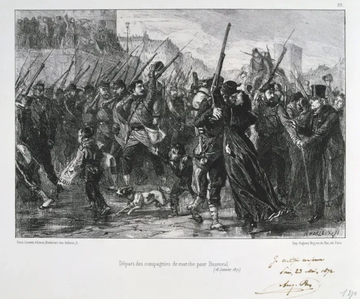 Framed Print : French soldiers departing for Buzenval, Siege of Paris, Franco-Prussian War, 18 January 1871 (1872). Artist: Auguste Bry Framed Print : French soldiers departing for Buzenval, Siege of Paris, Franco-Prussian War, 18 January 1871 (1872). Artist: Auguste Bry