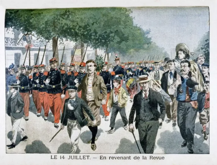 Framed Print : French soldiers returning from the Review on 14th July, (1901) Framed Print : French soldiers returning from the Review on 14th July, (1901)