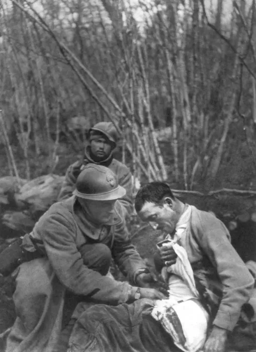 Framed Print : A French soldiers wounds are treated, World War I, France, 1916 Framed Print : A French soldiers wounds are treated, World War I, France, 1916