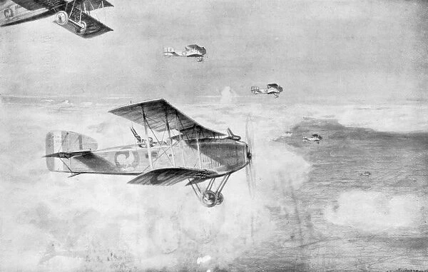 A French squadron of daytime bombers above a sea of clouds, 1918, (1926). Artist: Etienne Cournault