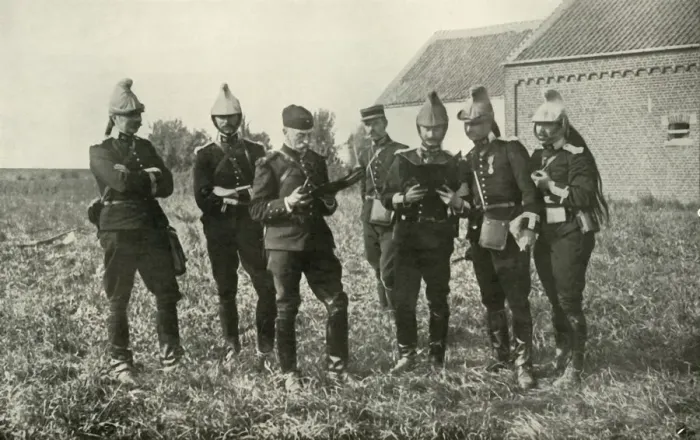 Framed Print : French Staff Officers in Consultation, 1914, (1919). Creator: Unknown Framed Print : French Staff Officers in Consultation, 1914, (1919). Creator: Unknown
