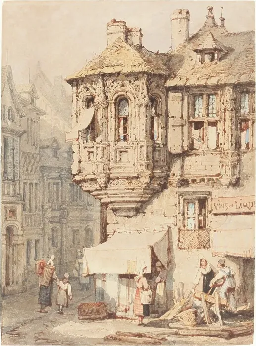 Framed Print : French Street Scene with a Medieval Turret. Creator: Samuel Prout Framed Print : French Street Scene with a Medieval Turret. Creator: Samuel Prout