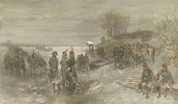 French troops cross a frozen river, 1888. Creator: Charles Rochussen