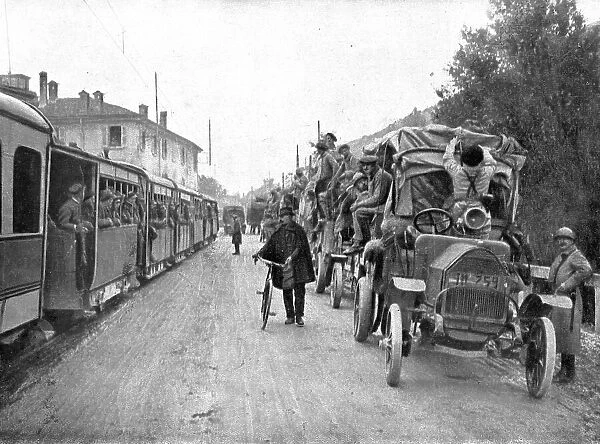 French Troops in Italy; Two convoys on the road from Brescia to Verona... 1917. Creator: Unknown