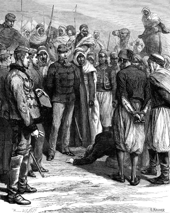 Framed Print : The French in Tunis: a military sentence of death, 1881. Creator: William James Palmer Framed Print : The French in Tunis: a military sentence of death, 1881. Creator: William James Palmer