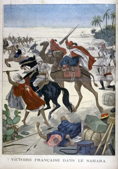 Framed Print : French Victory in the Sahara, 1900. Artist: Joseph Belon Framed Print : French Victory in the Sahara, 1900. Artist: Joseph Belon