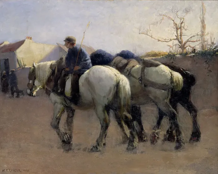 Framed Print : French Village Street with Horses, 1885. Creator: Nils Kreuger Framed Print : French Village Street with Horses, 1885. Creator: Nils Kreuger