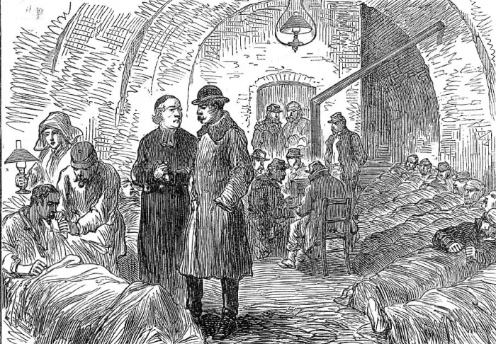 Framed Print : French wounded in a cellar of the Ursuline Monastery, Beaugency, 1871. Creator: Unknown Framed Print : French wounded in a cellar of the Ursuline Monastery, Beaugency, 1871. Creator: Unknown