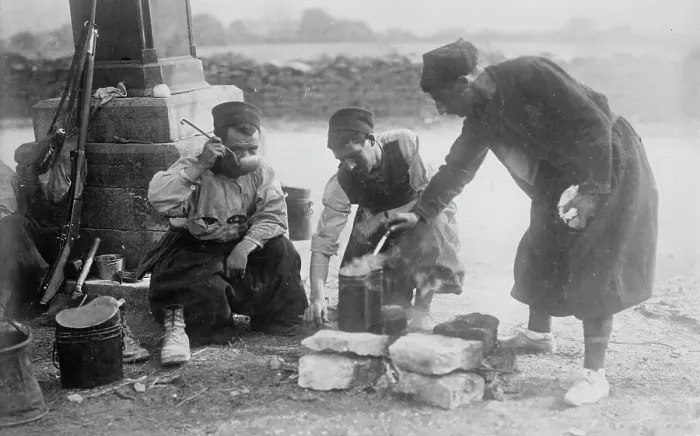 Framed Print : French Zouaves getting a drink, between c1914 and c1915. Creator: Bain News Service
