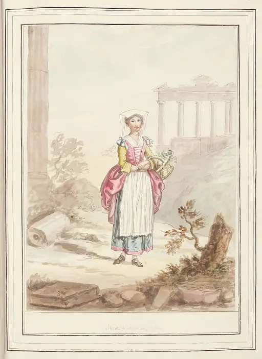 Framed Print : Freschetana Girl, leaf from A Collection of Dresses by David Allan Mostly from Nature, 1776 Framed Print : Freschetana Girl, leaf from A Collection of Dresses by David Allan Mostly from Nature, 1776