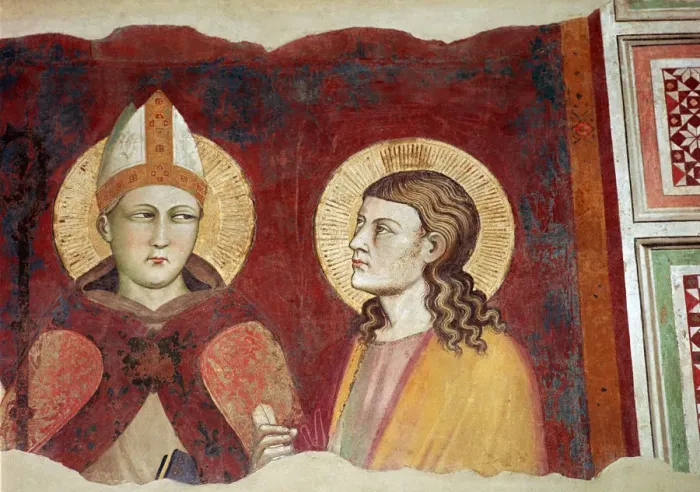 Framed Print : Fresco of a bishop, 14th century Framed Print : Fresco of a bishop, 14th century