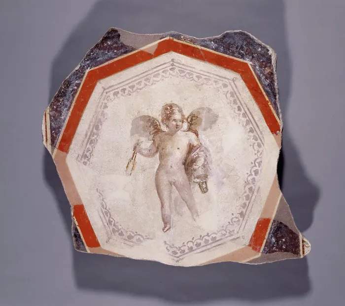 Framed Print : Fresco Depicting Cupid holding Two Sticks and a Pail, 1st century A.D.. Creator: Unknown Framed Print : Fresco Depicting Cupid holding Two Sticks and a Pail, 1st century A.D.. Creator: Unknown