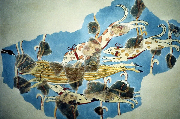 Fresco of a hunting scene (partially restored) from Tirins, Greece, Homeric period, c1000-c700 BC