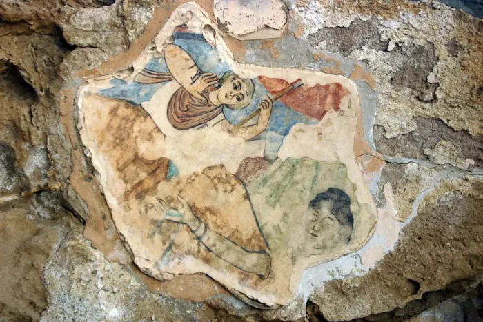 Framed Print : Fresco showing St Elias, Roman gymnasium, Salamis, North Cyprus Framed Print : Fresco showing St Elias, Roman gymnasium, Salamis, North Cyprus