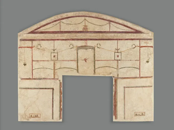 Framed Print : Frescoed Wall with Double White Field and a Niche, A.D. 50-79. Creator: Unknown Framed Print : Frescoed Wall with Double White Field and a Niche, A.D. 50-79. Creator: Unknown