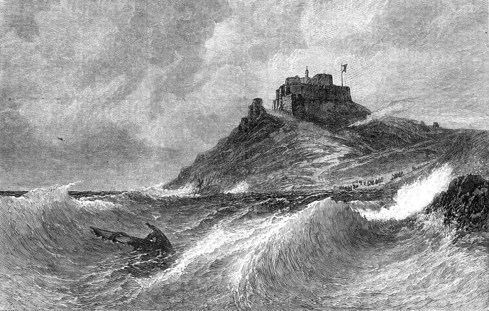Framed Print : A Fresh Gale - Mount Orgueil, Jersey, by E. Hayes...Society of British Artists... 1869. Creator: Unknown Framed Print : A Fresh Gale - Mount Orgueil, Jersey, by E. Hayes...Society of British Artists... 1869. Creator: Unknown