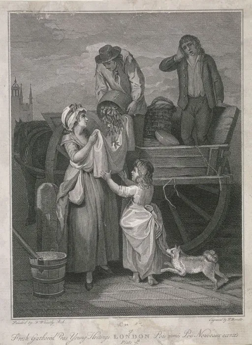 Framed Print : Fresh Gathered Peas Young Hostings, Cries of London, c1795. Artist: Pietro Bonato