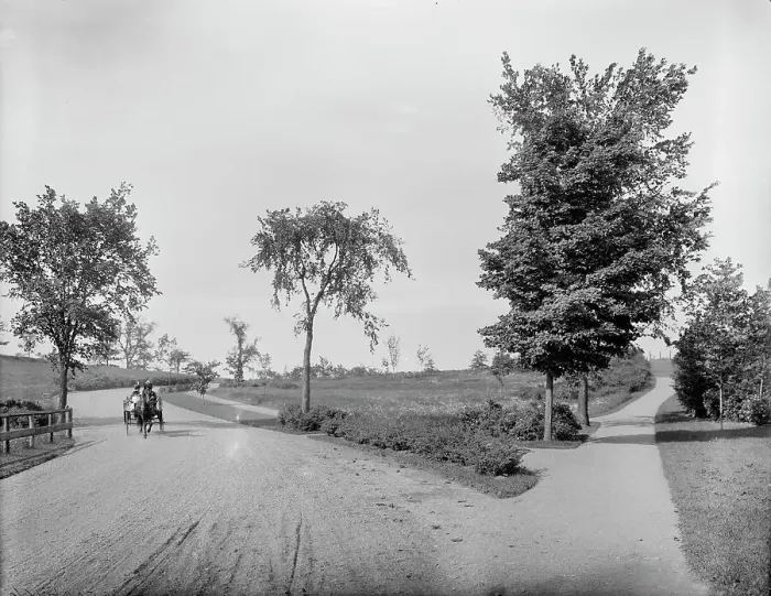 Framed Print : Fresh Pond Drive, Cambridge, Mass. between 1900 and 1920. Creator: Unknown Framed Print : Fresh Pond Drive, Cambridge, Mass. between 1900 and 1920. Creator: Unknown