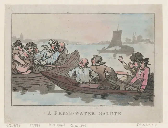 Framed Print : A Fresh-Water Salute, 1799. 1799. Creator: Thomas Rowlandson Framed Print : A Fresh-Water Salute, 1799. 1799. Creator: Thomas Rowlandson