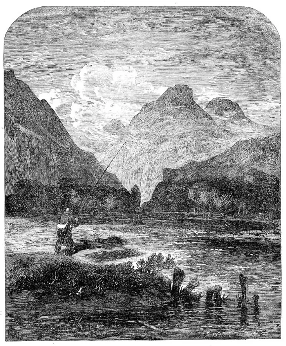 Framed Print : Freshwater fishes: angling on the Echaig, near Kilmun, [Scotland], 1862. Creator: Mason Jackson