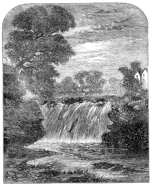 Freshwater fishes: angling in Scotland - salmon-leap on the River Allan, 1862. Creator: Mason Jackson
