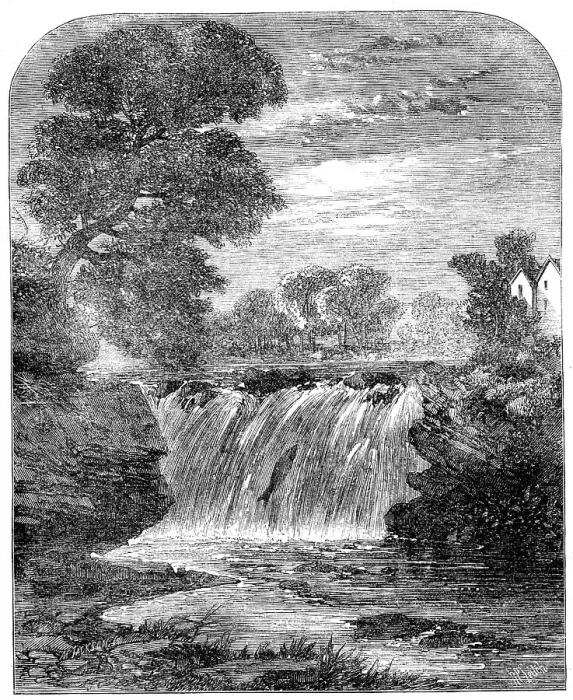 Framed Print : Freshwater fishes: angling in Scotland - salmon-leap on the River Allan, 1862. Creator: Mason Jackson Framed Print : Freshwater fishes: angling in Scotland - salmon-leap on the River Allan, 1862. Creator: Mason Jackson