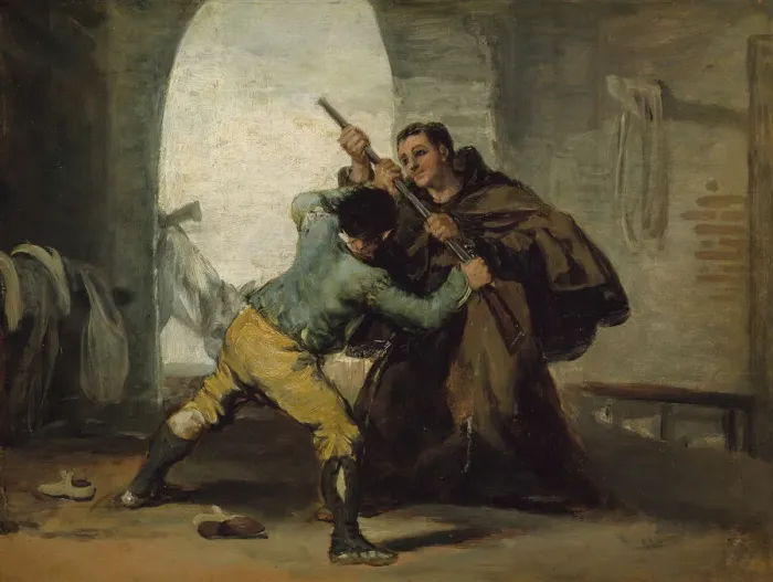 Framed Print : Friar Pedro Wrests the Gun from El Maragato, c. 1806. Creator: Francisco Goya Framed Print : Friar Pedro Wrests the Gun from El Maragato, c. 1806. Creator: Francisco Goya